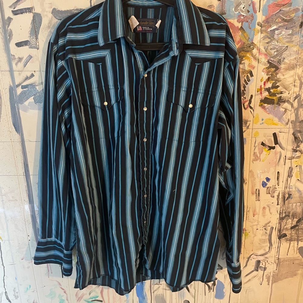 Panhandle Slim Blue and Black Casual Western Button Down Shirt